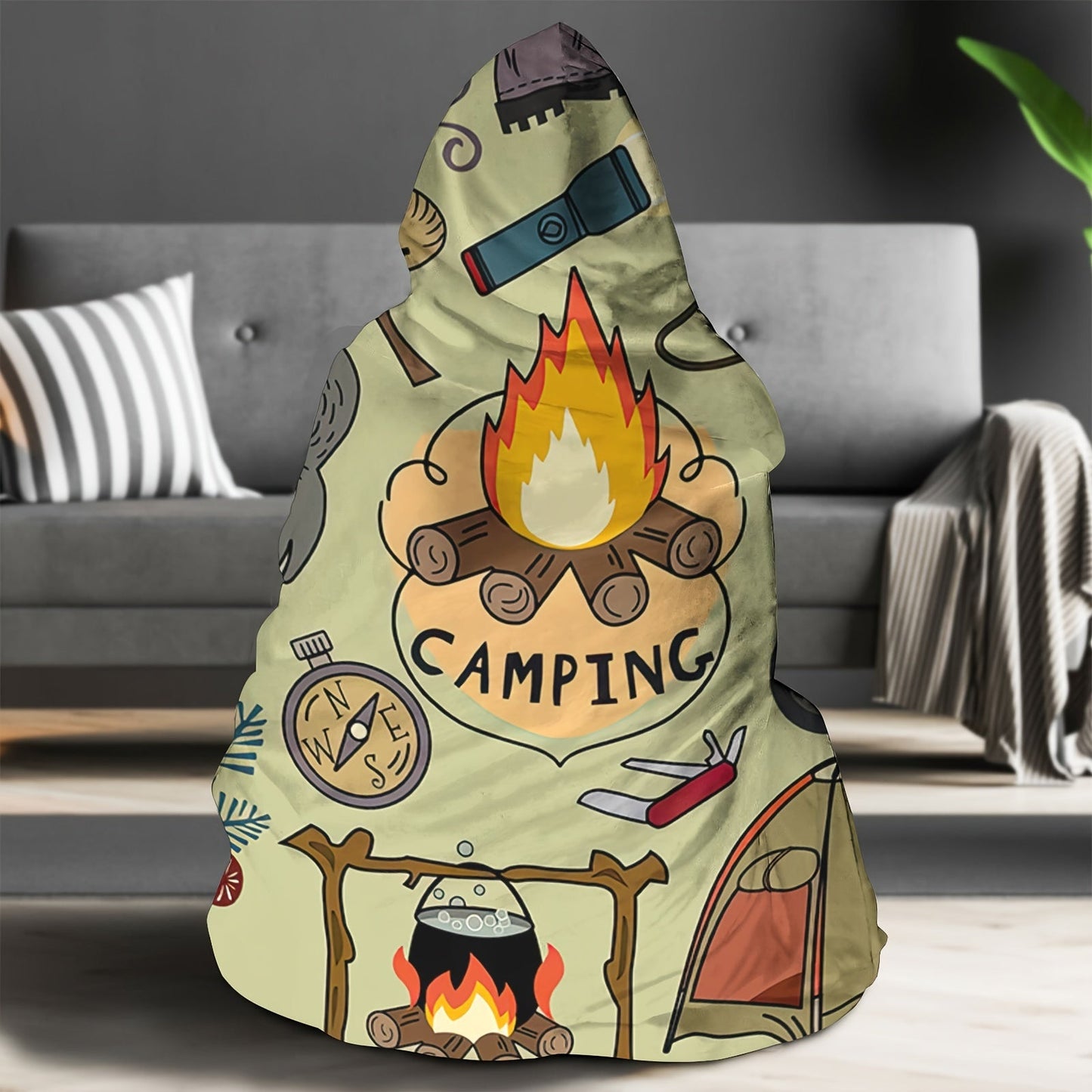 1pc Camping Hooded Blanket Thick Nap Wearable Blanket Magic Blanket Hooded Cape Cozy Warm Soft Blanket For Sofa Office Bed And Travelling