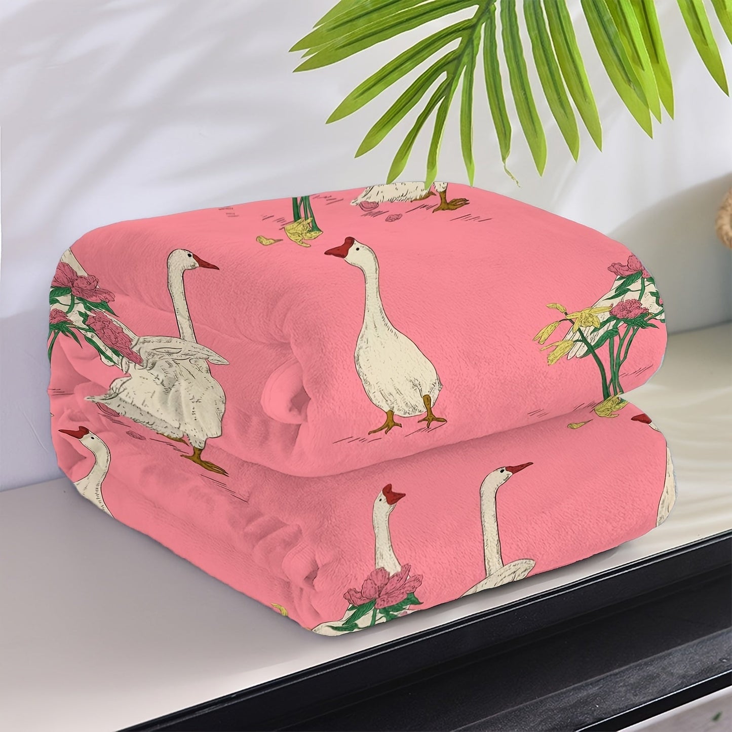 1pc Cartoon Garden Swan Print Blanket, Soft Warm Throw Blanket Nap Blanket For Couch Sofa Office Bed Camping Travel, Multi-purpose Gift Blanket For All Season