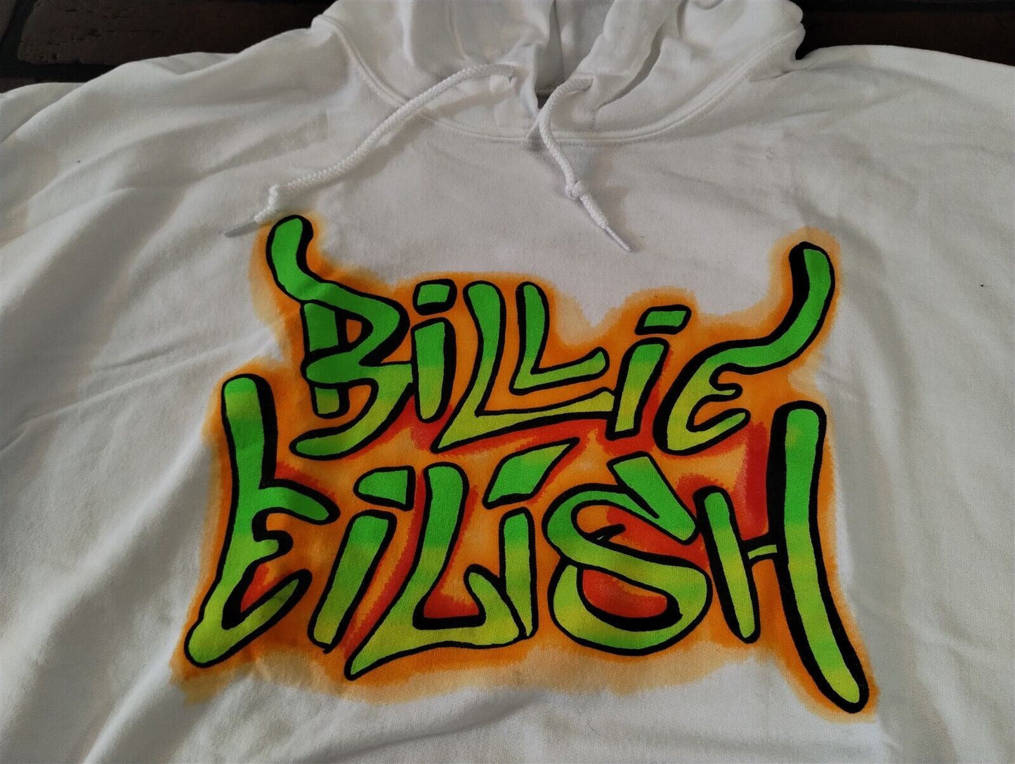 BILLIE EILISH - 2020 White Graffiti Sleeve Pullover Hoodie ~BRAND NEW~ M XL
