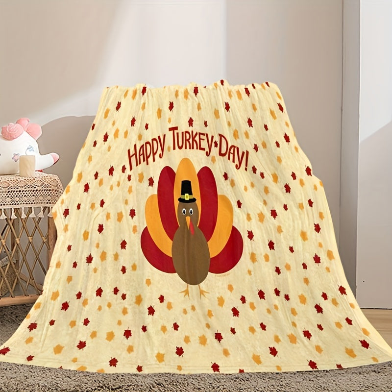 1pc Thanksgiving Happy Turkey Print Blanket, Sherpa Blanket, Soft Warm Throw Blanket Nap Blanket For Couch Sofa Office Bed Camping Travel, Multi-purpose Gift Blanket For All Season