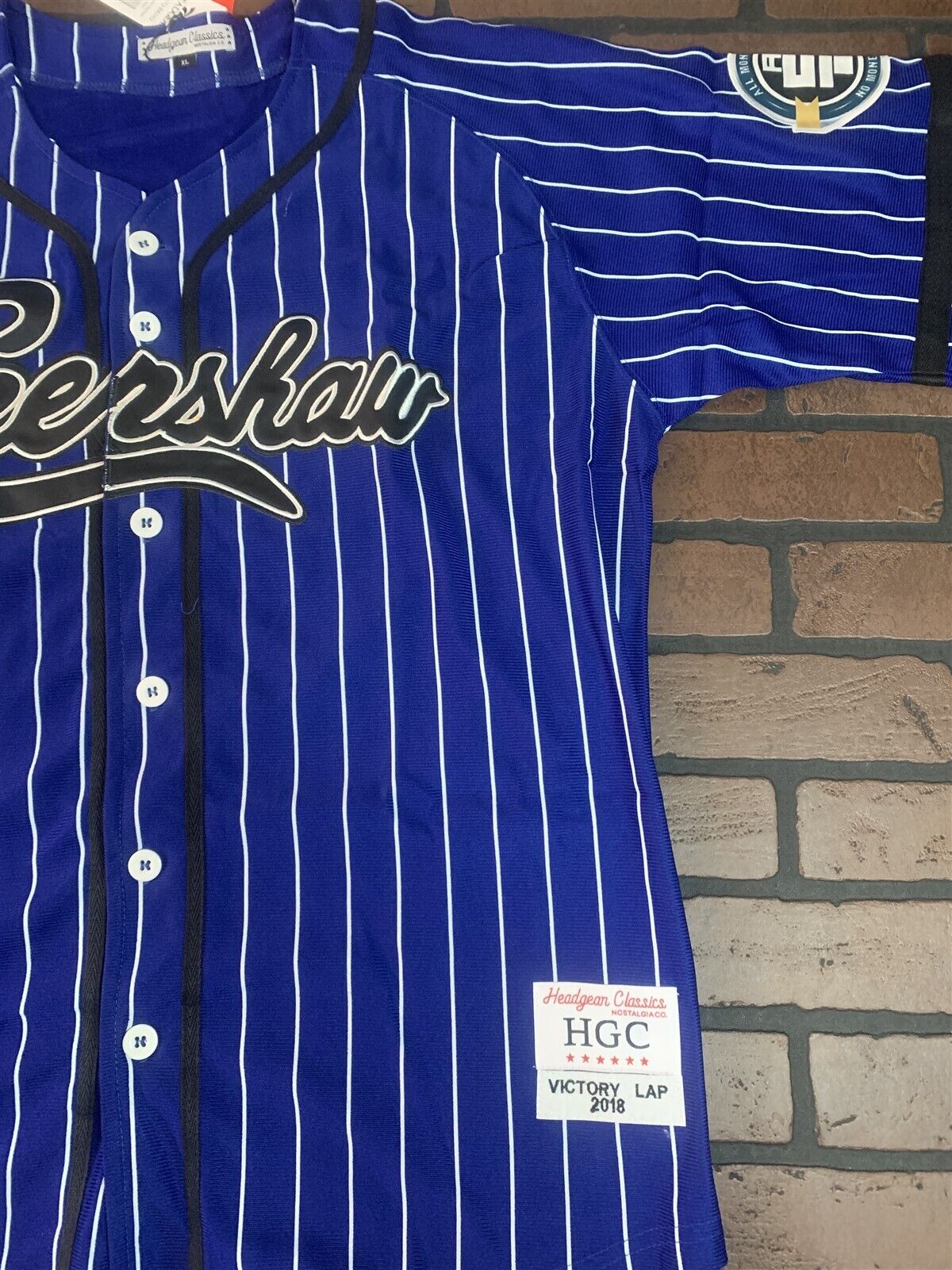 CRENSHAW Victory Lap Blue Pinstripe Headgear Classics Baseball Jersey ~New~XL