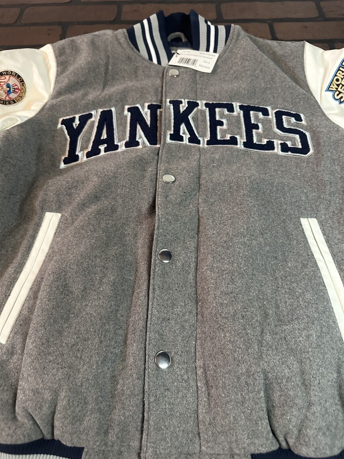 NEW YORK YANKEES G-III 27X World Series Varsity Jacket~Faux Leather Sleeved~