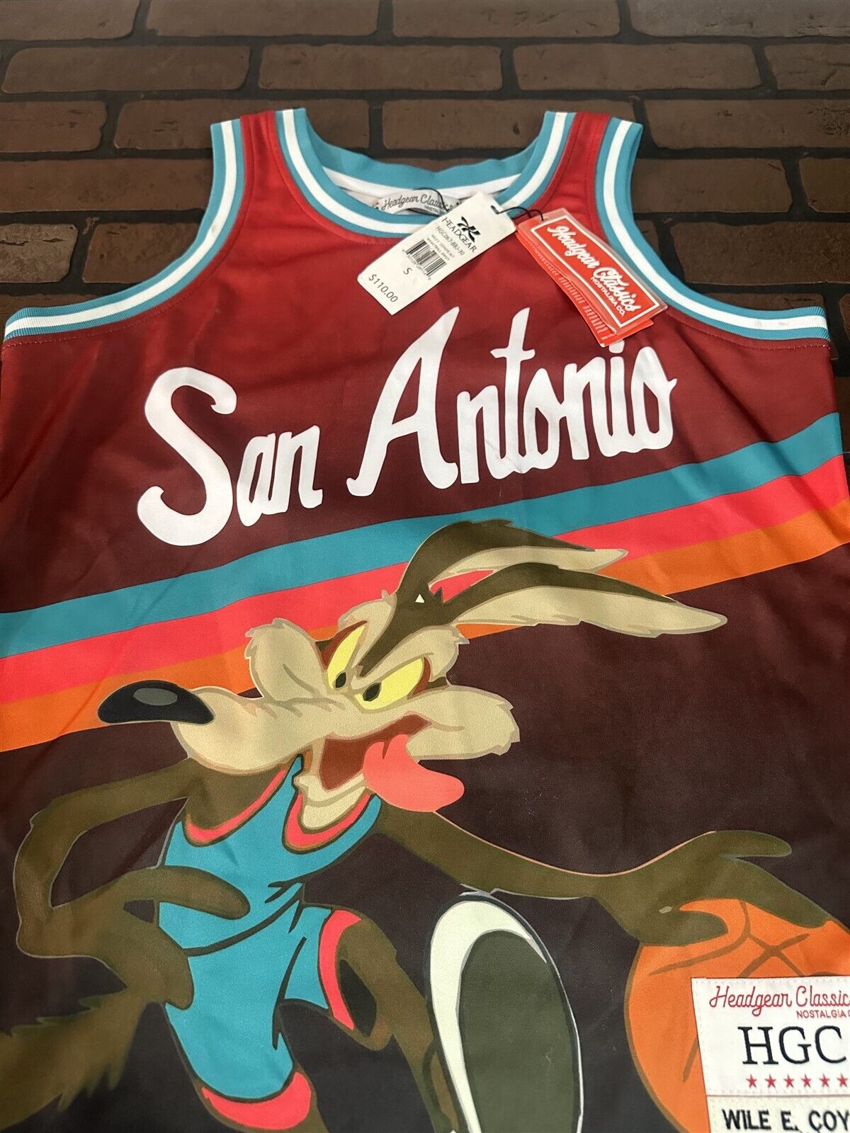 WILE E COYOTE/SAN ANTONIO Red Headgear Classics Basketball Jersey ~New~ S M XL