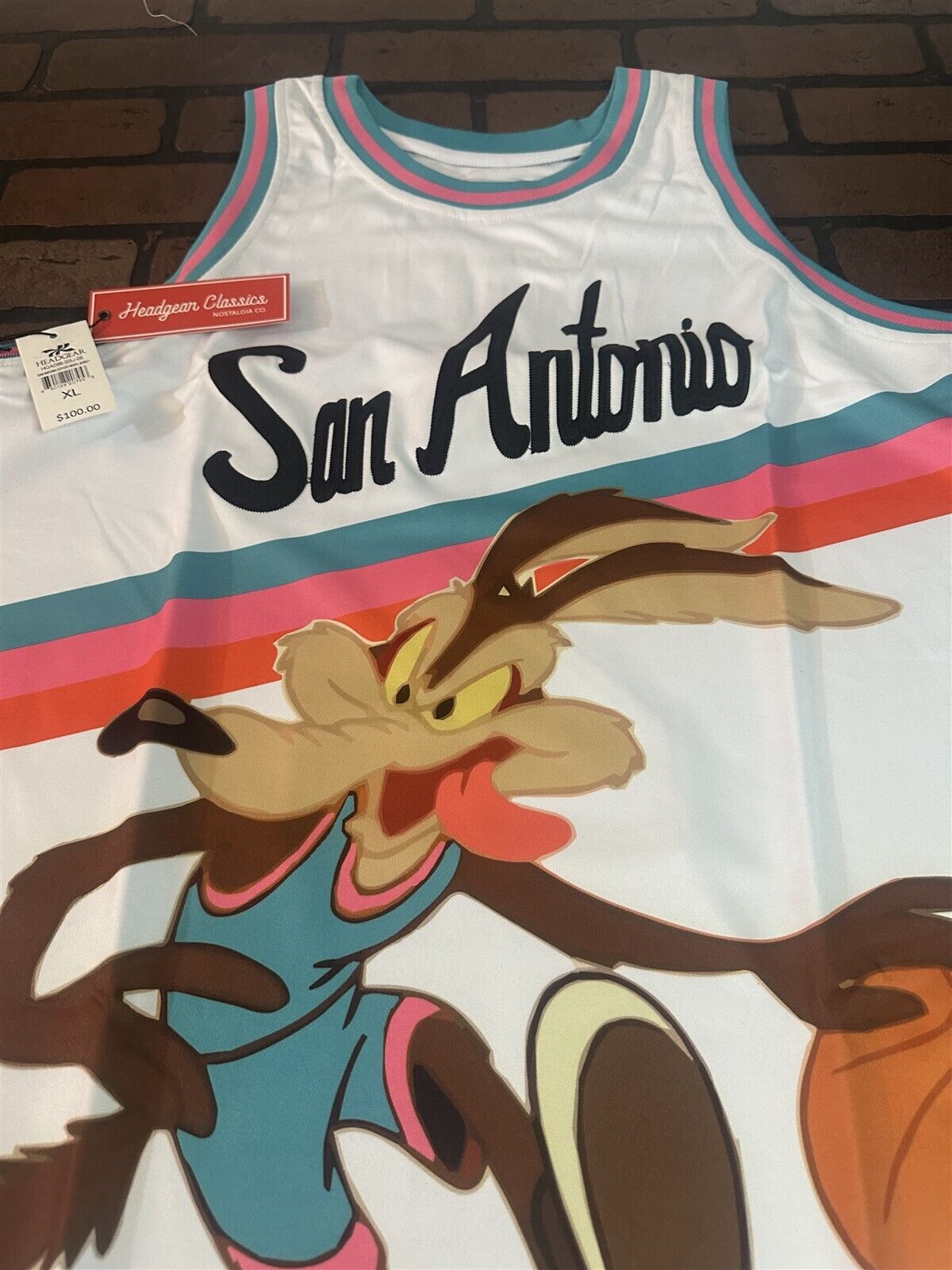 WILE E COYOTE/SAN ANTONIO White Headgear Classics Basketball Jersey~New~XL 2XL
