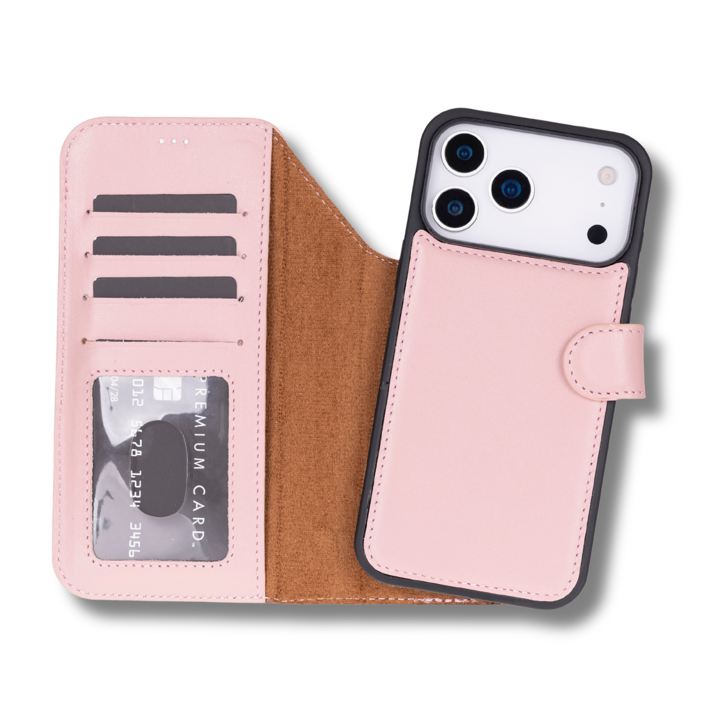 Leather iPhone 17 Pro Wallet Case – Pink - Austin