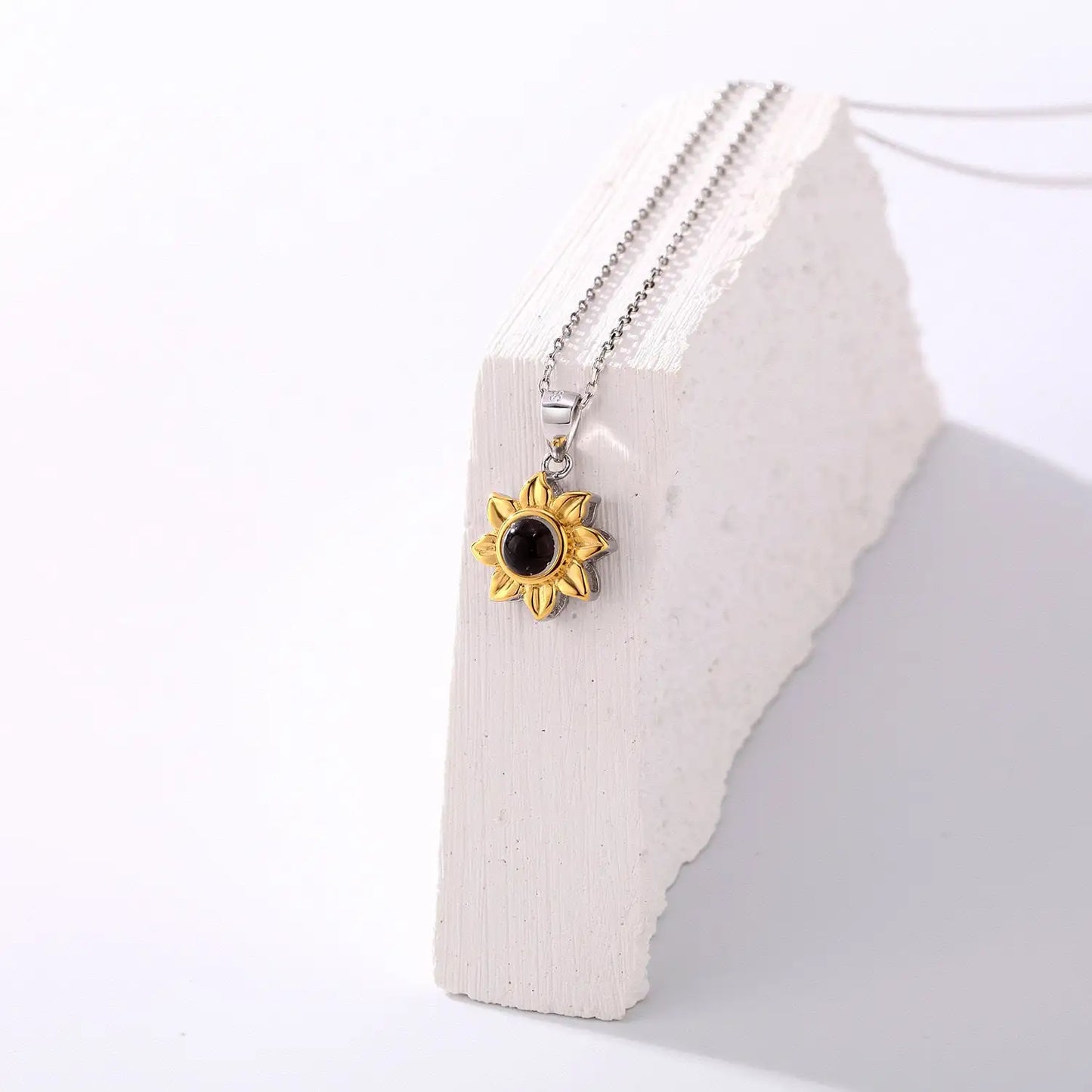 Silver Sunflower Projection Necklace for Women, S925
