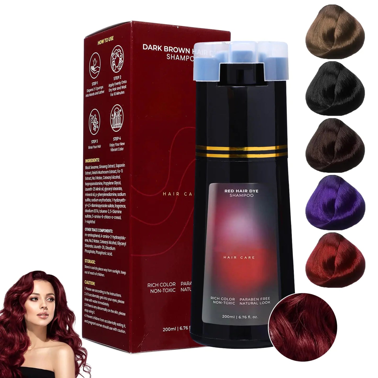 Polar Hair Dye Shampoo Polar Hair Care Polar Haircare Instant Dye Shampoo Hair Dye Shampoo 3 in 1 for Women & Men Hair Color Shampoo for Gray Hair (Red)