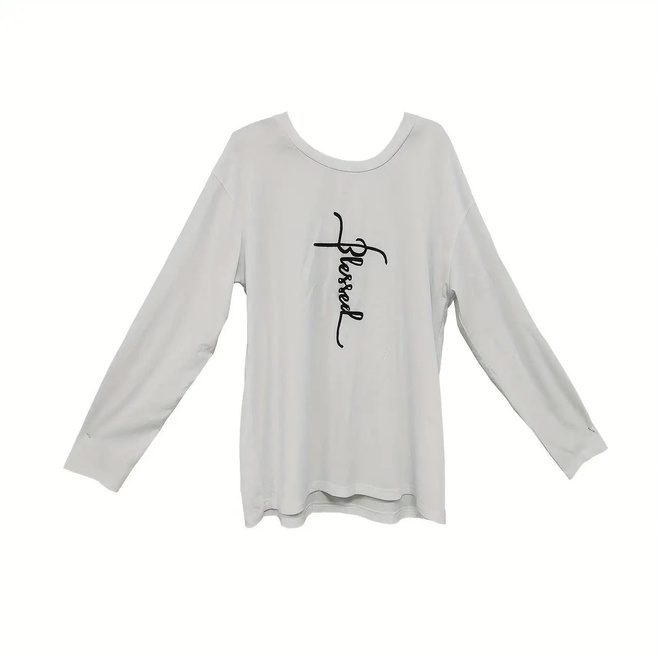 Ladies Off Shoulder Autumn Winter Letter Printed Casual White Long Sleeved T-shirt Top