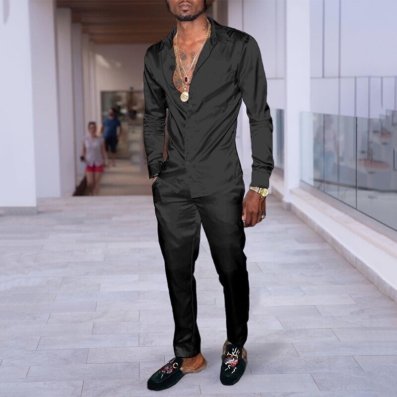 Hip Hop Hong Kong Style Fashion 3D Printing Casual Long Sleeve Shirt Suit