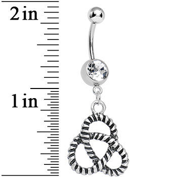 Crystalline Gem Black and Silver Striped Knot Dangle Belly Ring