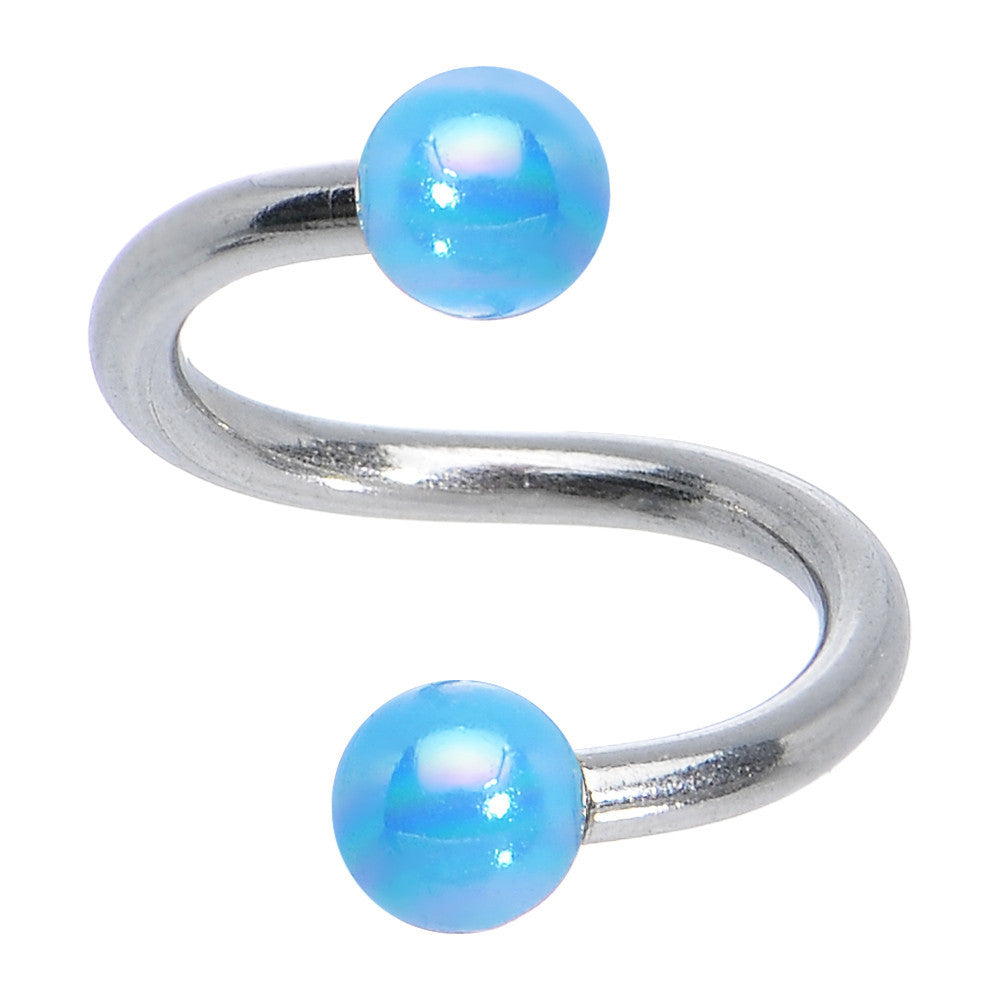 16G 5/16 Iridescent Light Blue Acrylic Ball Spiral Twister Ring