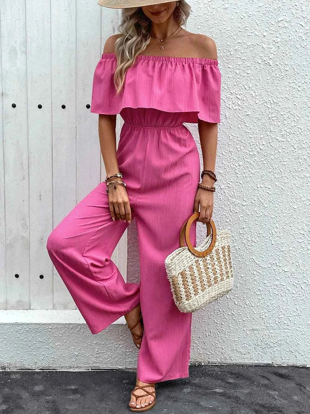 Perfee Off-Shoulder : Wide Leg Jumpsuit