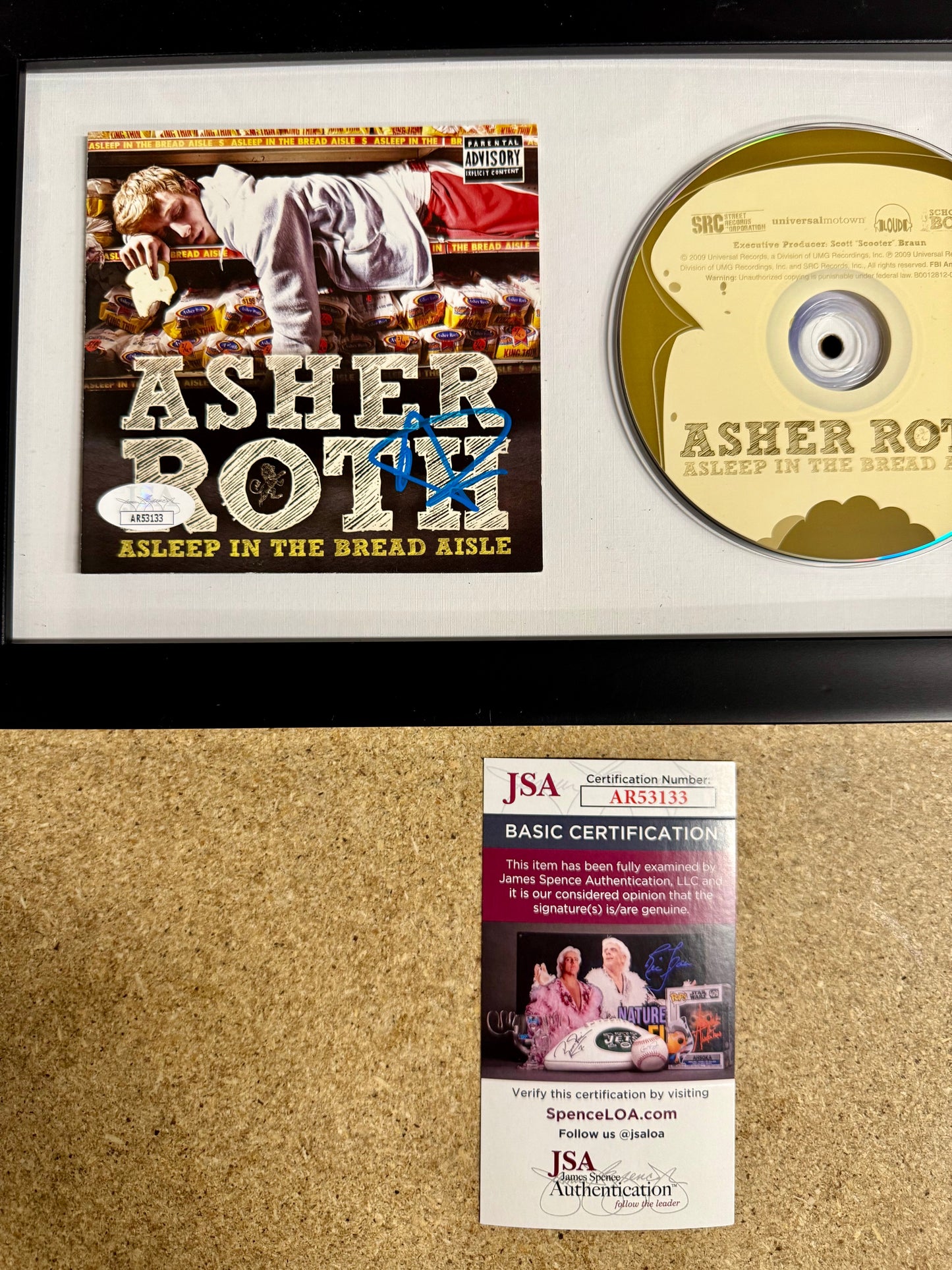 Asher Roth Signed “Asleep In The Bread Aisle” (2009) Framed CD With JSA COA