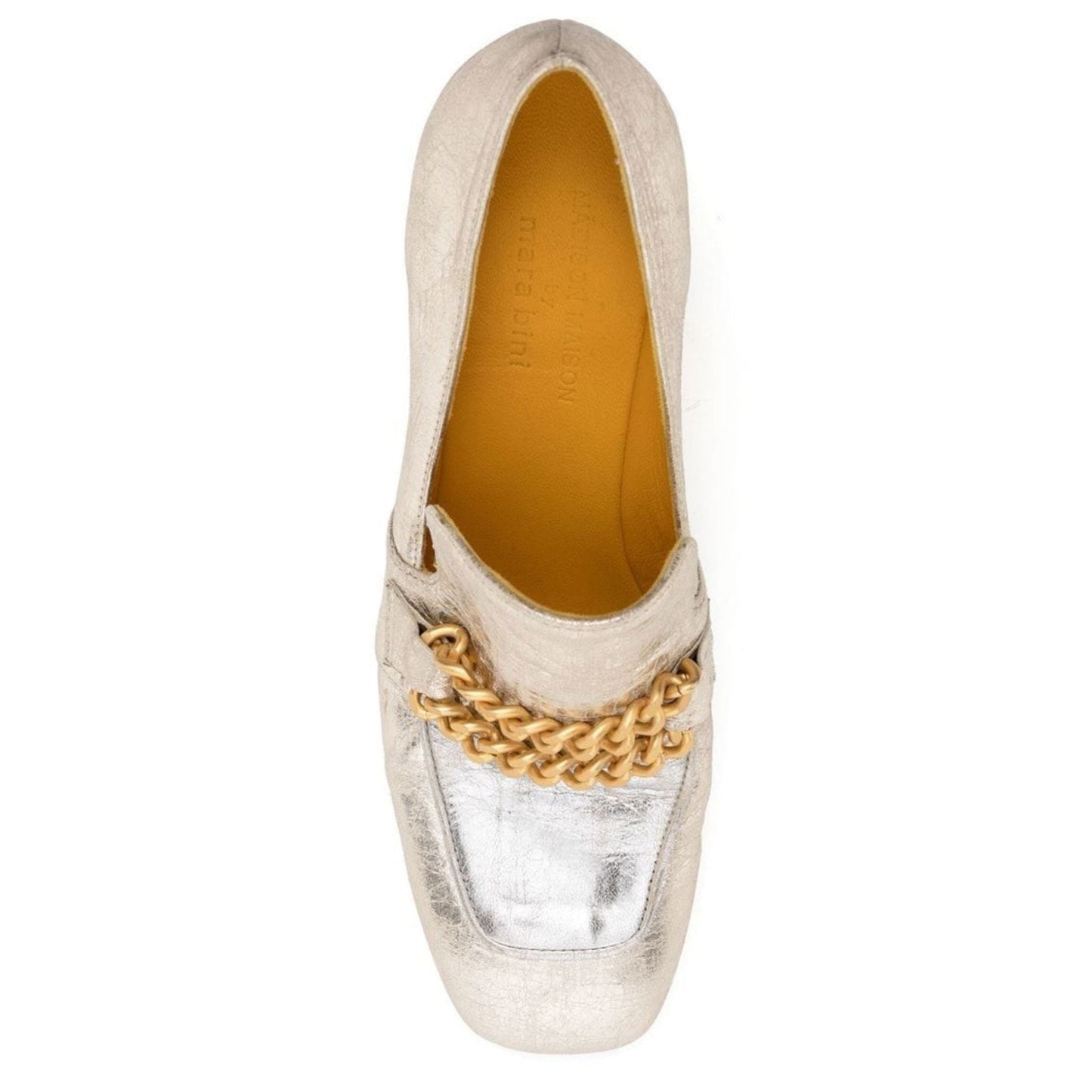 Gold/Silver Leather Mid Heel Loafer W/Chain