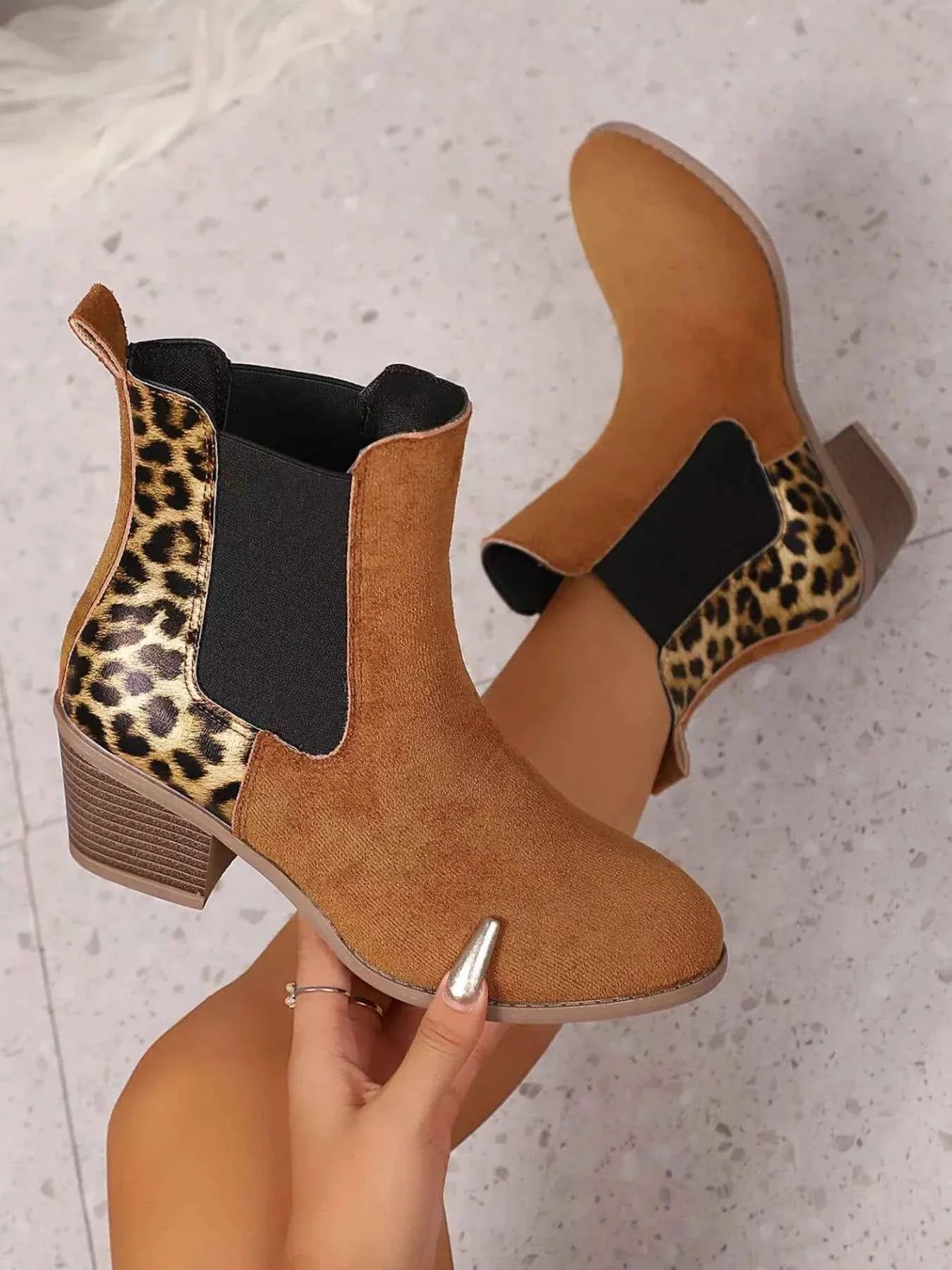 Leopard Print Chelsea Ankle Boots with Block Heel