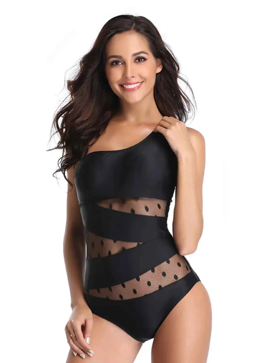 One Shoulder Polka Dot : One-Piece Swimwear