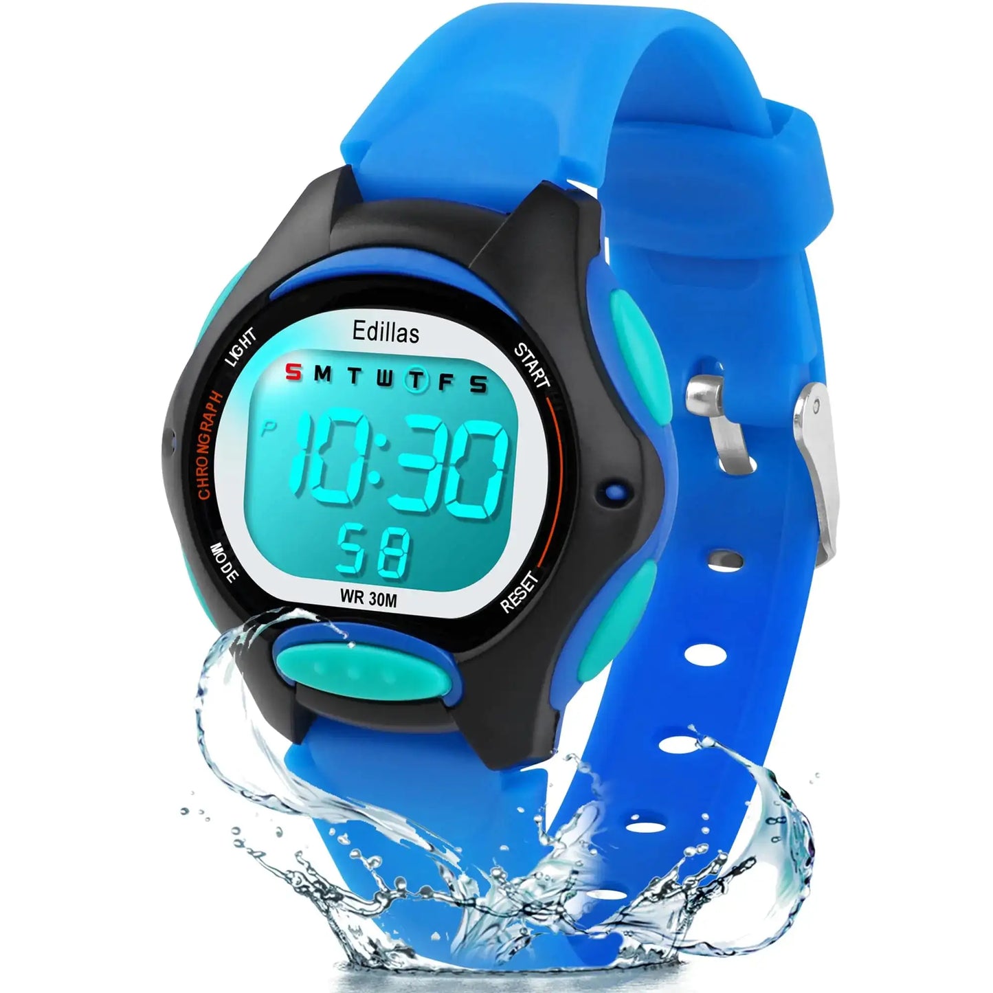 Edillas Kids Watches Digital Girls Boys7 Colors Waterproof Wrist Watches for Child Sport Outdoor Multifunctional with Stopwatch/Alarm Watch Ages 4-12