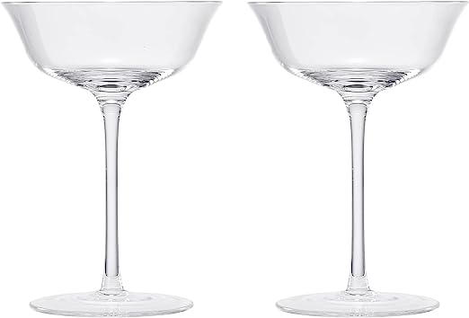 Vintage Crystal Coupe Glasses, Set of 2, Clear Radiance - Champagne, Martini, Cocktails - Hand Blown Classy Glass -Timeless Art Deco Design - Durable Sparkling Cocktail Barware, Home Bar (8 OZ)