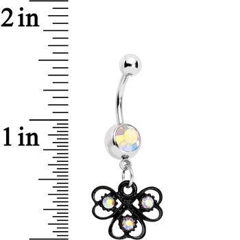 Aurora Czech Stone Black Swirl Trio of Love Dangle Belly Ring