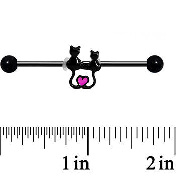 14G Black Anodized Steel Kitty Cat Love Industrial Barbell 38mm
