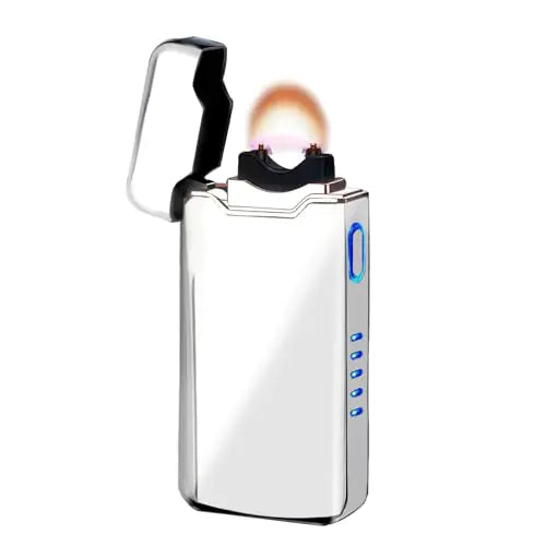 SKRFIRE Electric Lighter Windproof Flame Electric Lighter Plasma-Flame Arc Lighter Rechargeable USB Lighter Flame Lighter with Battery Indicator(Sliver)