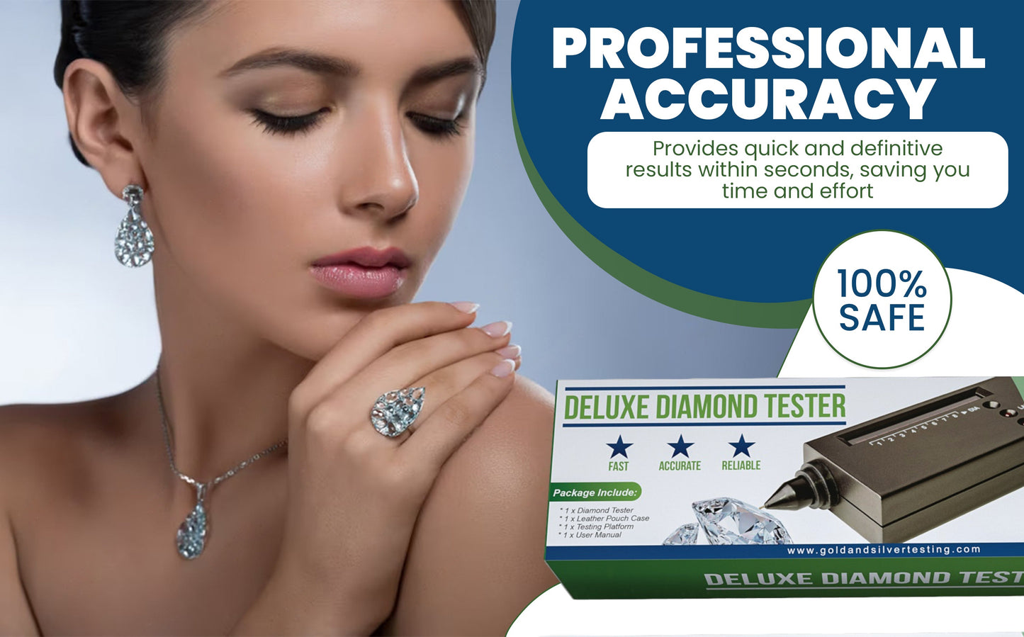 GTE Deluxe Diamond & Gemstone Analyzer Tester for Moissanites Stones Lab-created Simulants with Gauge