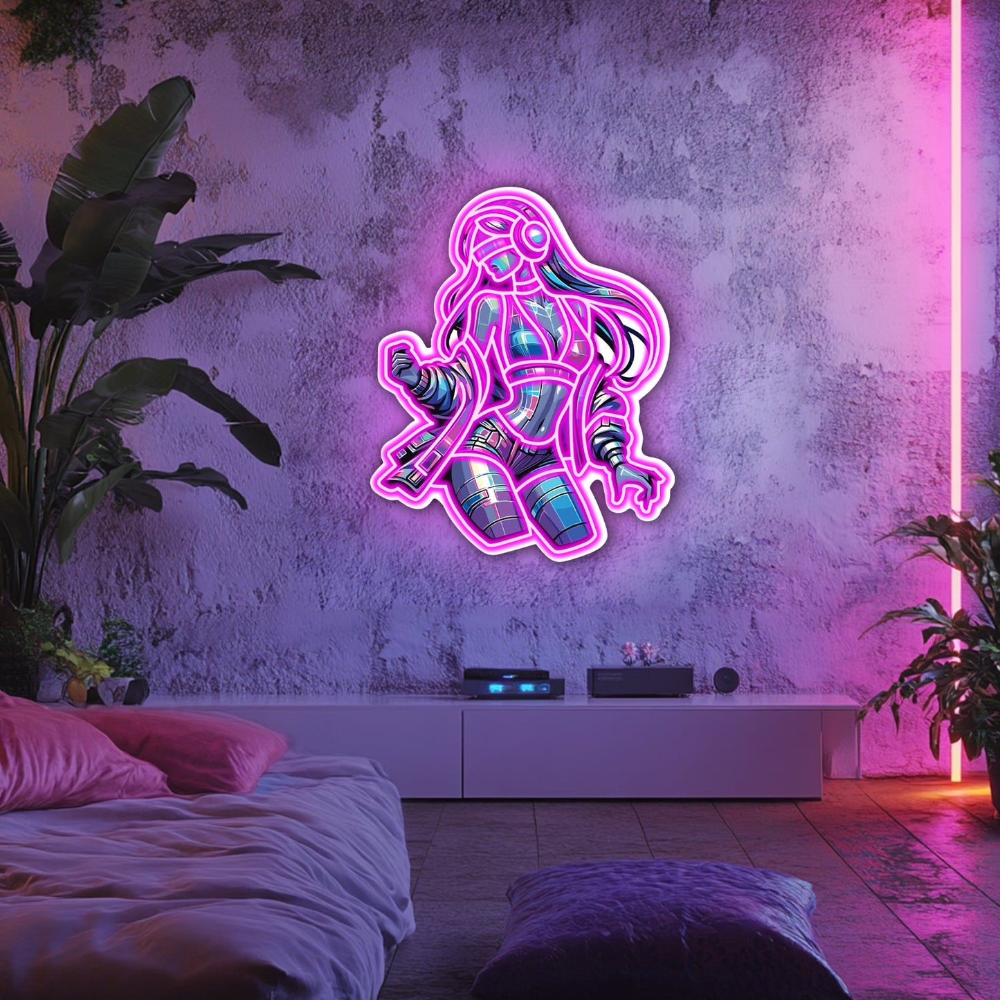 UV Printed Hologram Girl Neon Wall Art- LV0017