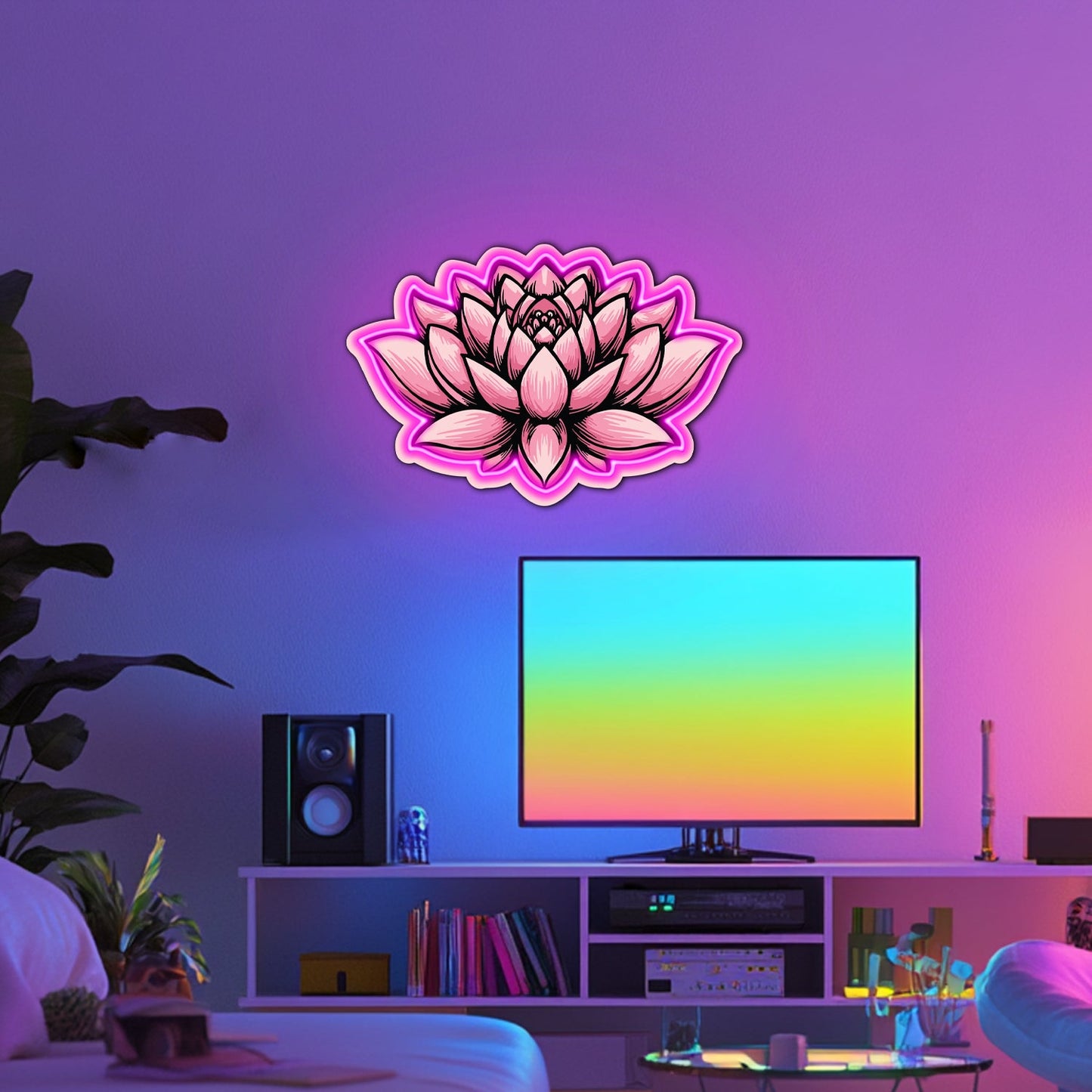 UV Printed Lotus Neon Wall Art- LV0034