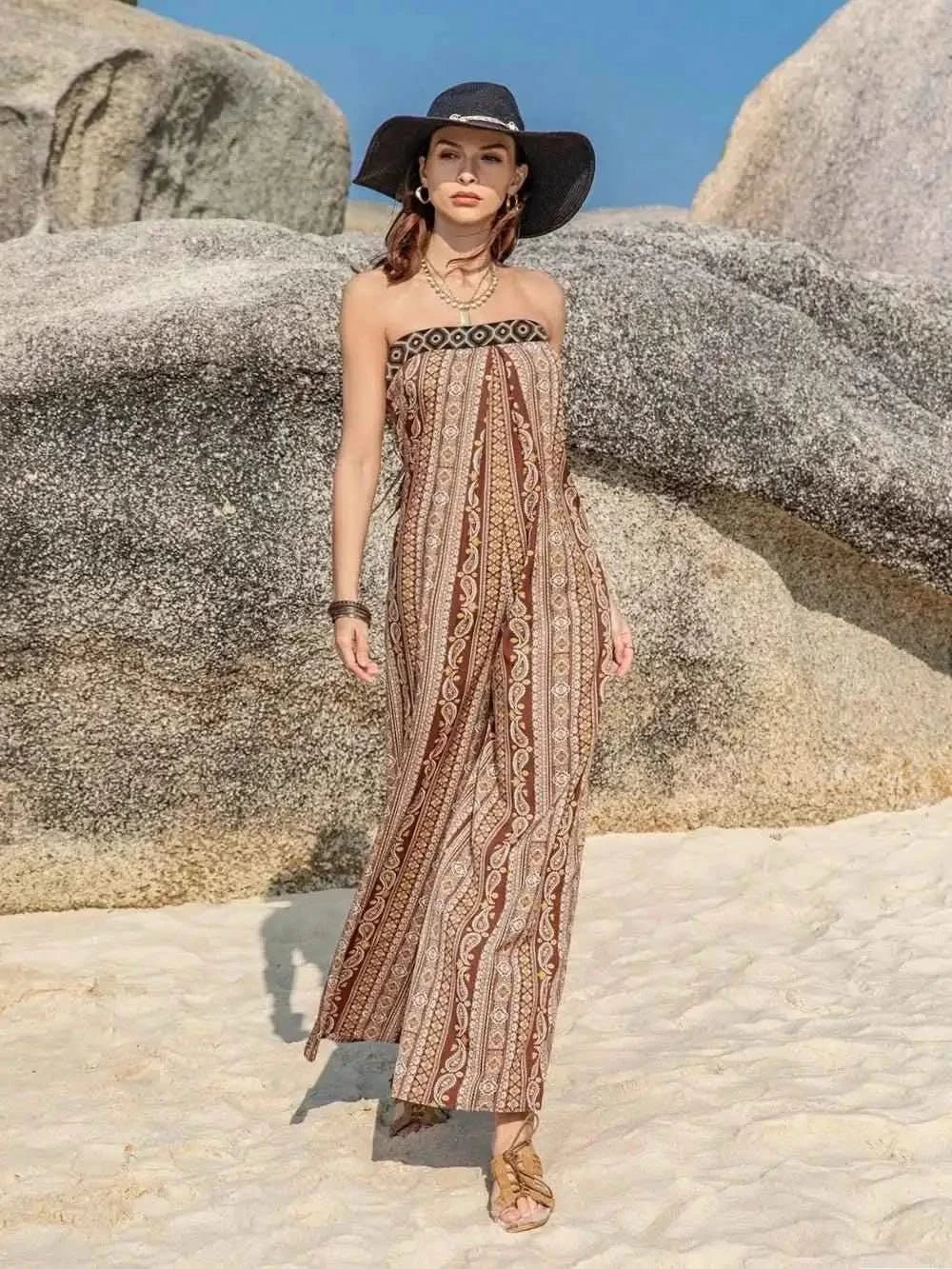 Tied Printed Tube : Wide Leg Jumpsuit