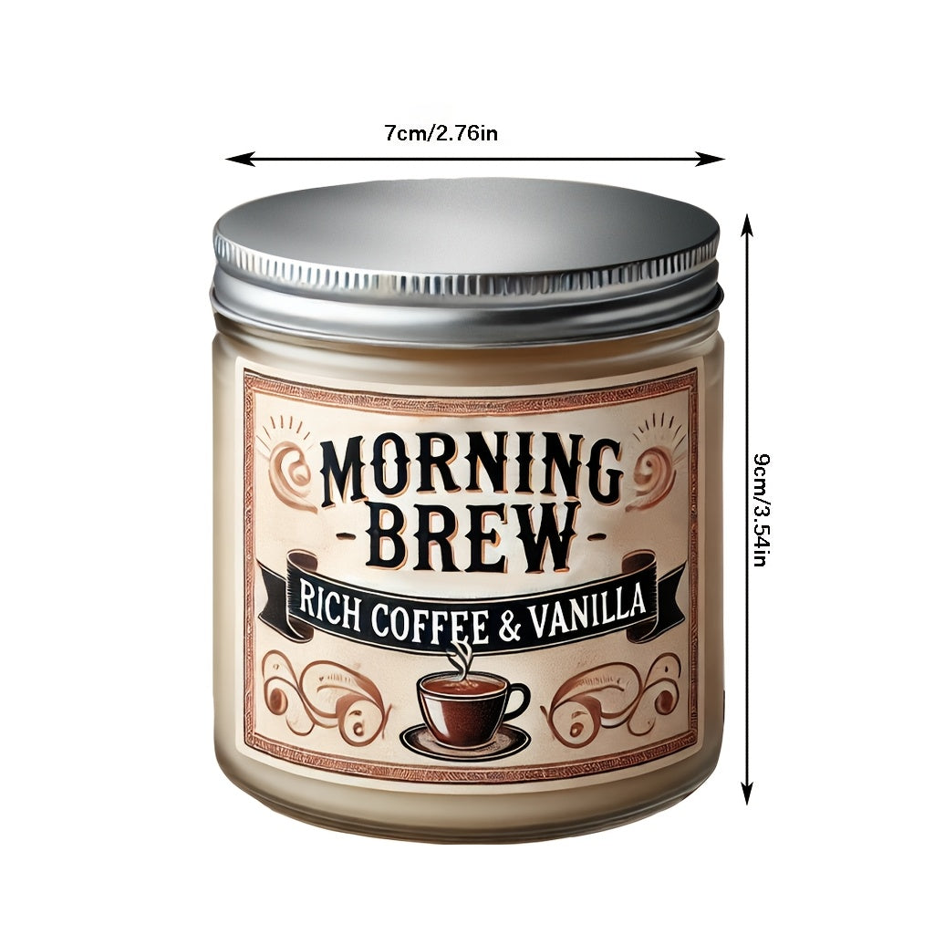 Morning Brew Rich Coffee & Vanilla Scented Candle, Hand-Poured Soy Wax, Single-Wick, Resin Jar with Glitter Embellishment, for Home Aromatherapy, Stress Relief, Decorative Gift for Holidays - Christmas, Easter, Thanksgiving,
