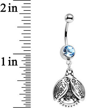 Aqua Gem Love Life Be Brave Leaf Steampunk Gears Dangle Belly Ring