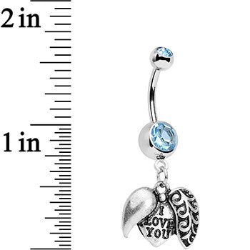 Aqua Blue Gem Paisley Love Locket Heart Dangle Belly Ring