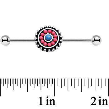 14G Pink and Blue Floral Mandala Industrial Barbell 38mm