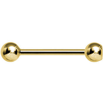 Solid 14k Yellow Gold CZ Solitaire Barbell Tongue Ring 14G 5/8