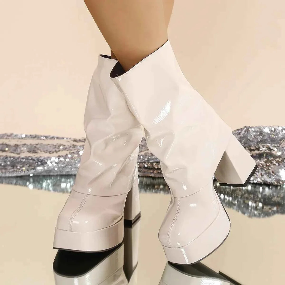 Patent Leather Platform : High Heel Boots