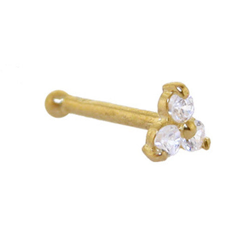 Solid 14K Yellow Gold Crystalline Gem Flower Nose Bone