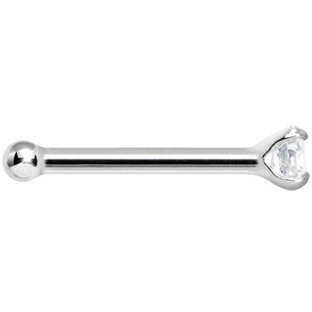 20G Solid 14K White Gold 2mm Cubic Zirconia Nose Stud Ring