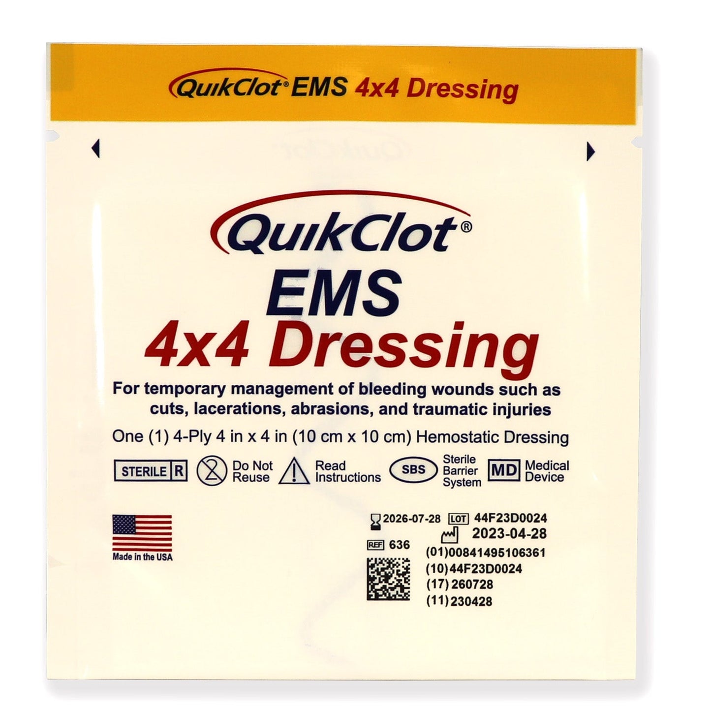 QuikClot EMS Dressing, 4" x 4" (10 cm x 10 cm)