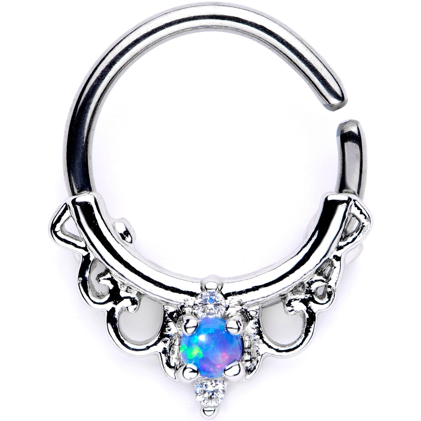 16G 3/8 Blue Synthetic Opal Filigree Seamless Circular Ring