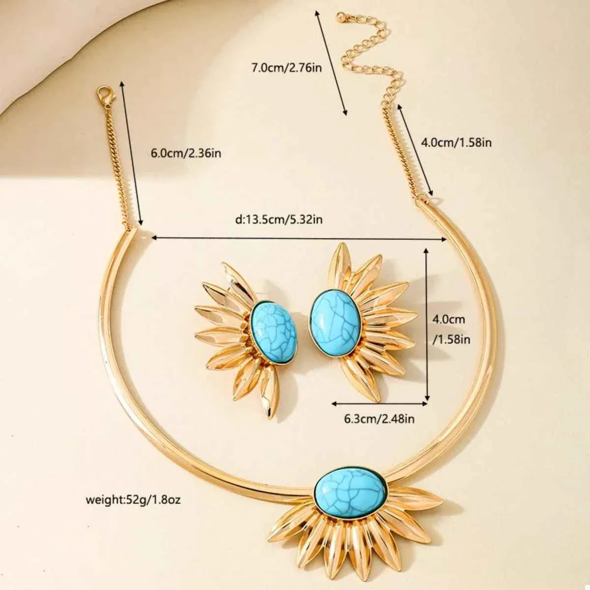 Turquoise Sunflower : Necklace and Earrings Jewelry Set