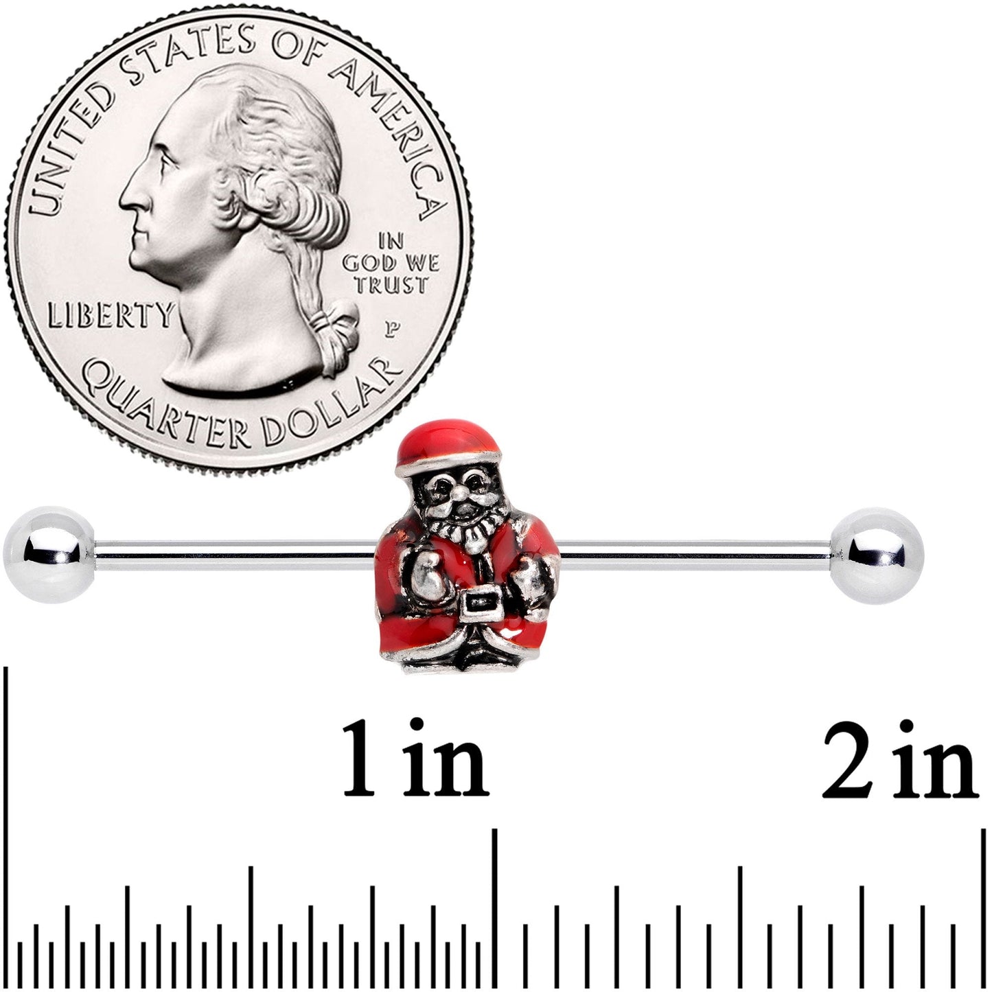 14G Red Santa Claus Industrial Barbell 38mm