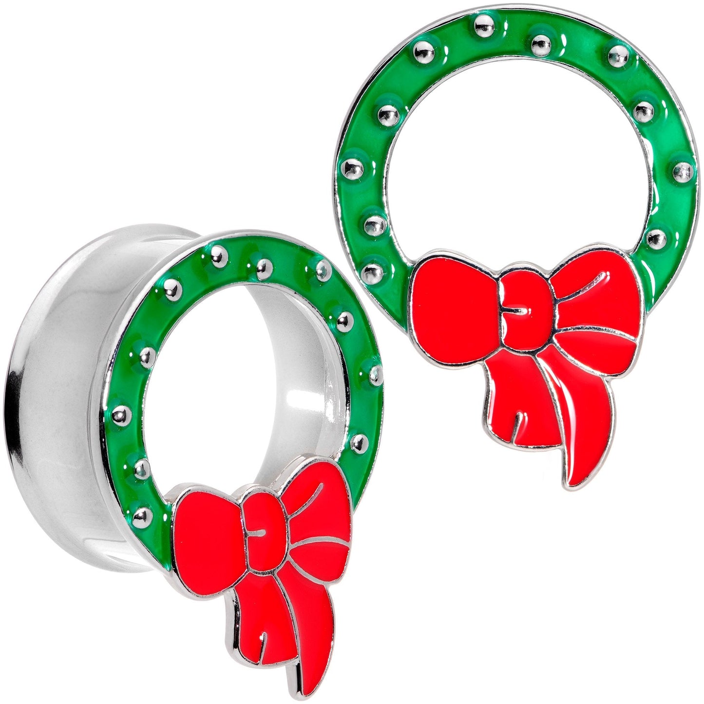Christmas Wreath Double Flare Tunnel Plug Set 2G to 1 Inch