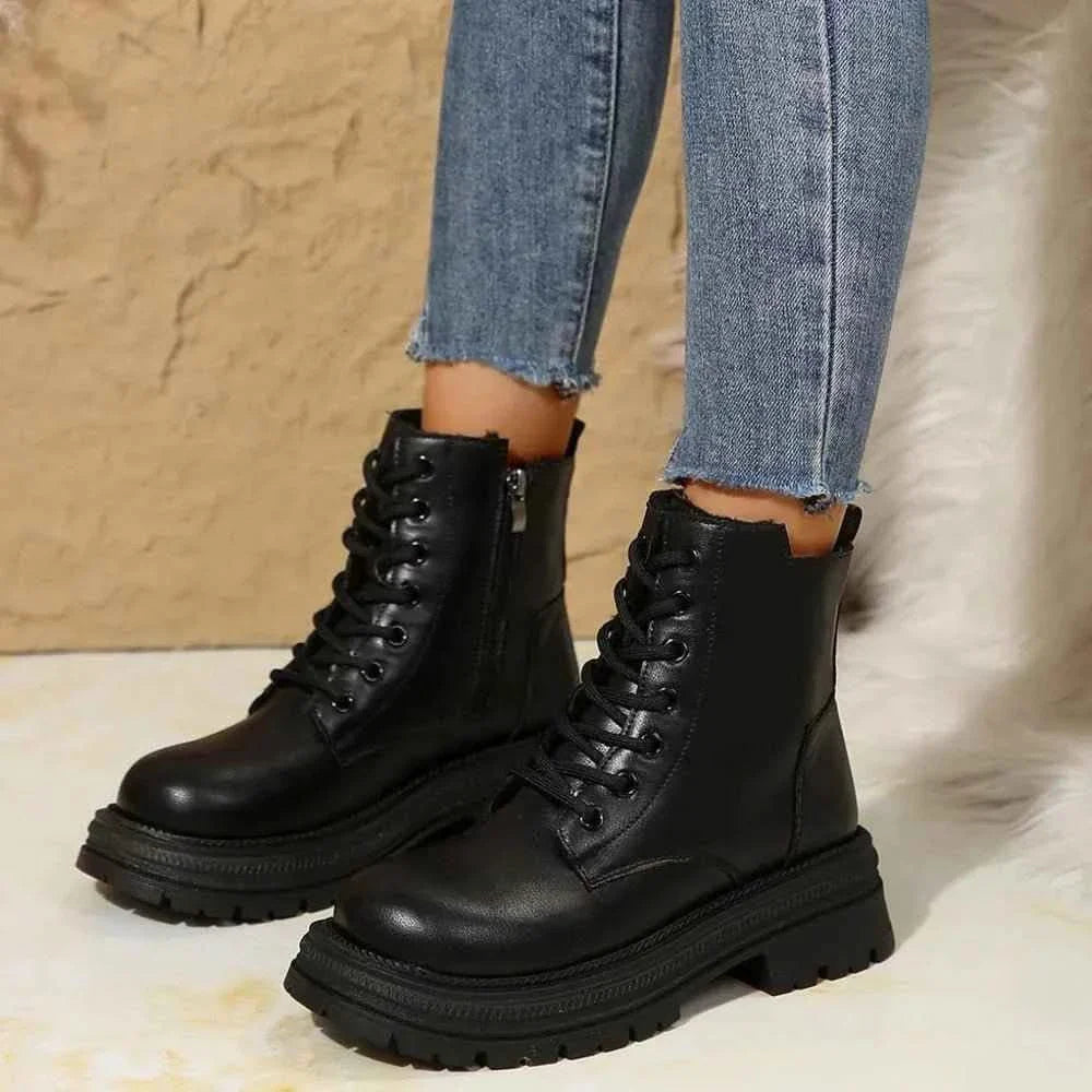 Stylish Lace Up Platform Boots : Side Zip