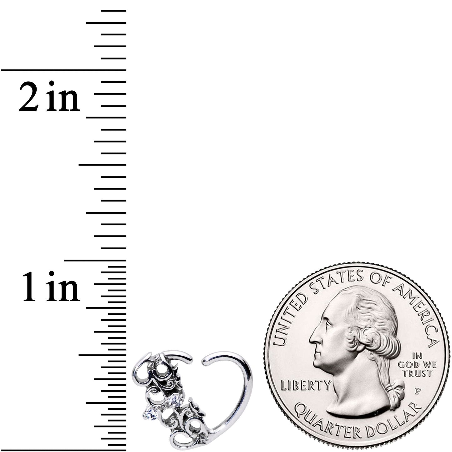 16G 3/8 Clear CZ Gem Abstract Hearts Right Heart Closure Ring