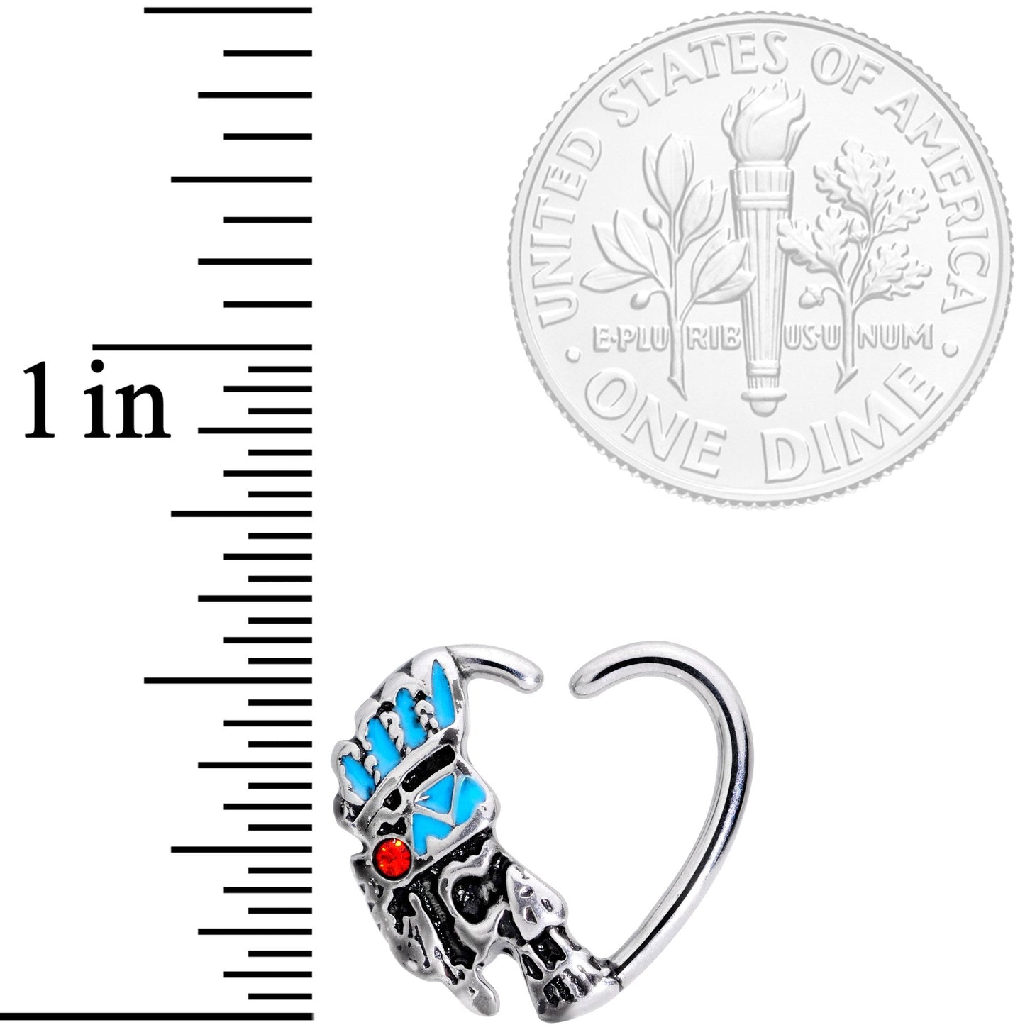 16G 3/8 Red Gem Warrior Headdress Right Heart Closure Ring