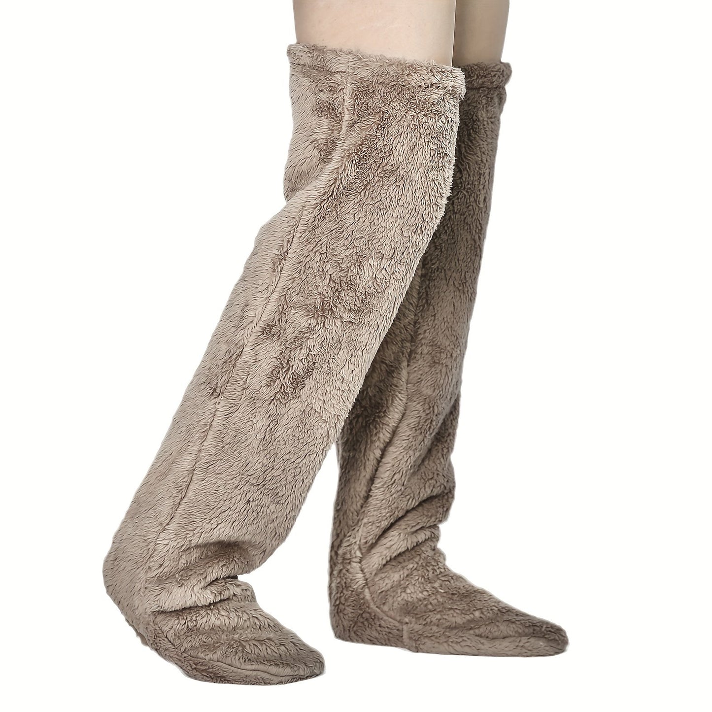 Cozy Couple's Thigh-High Fuzzy Socks - Warm, Durable Knit Over-The-Knee Stockings, Easy-Care Solid Hosiery