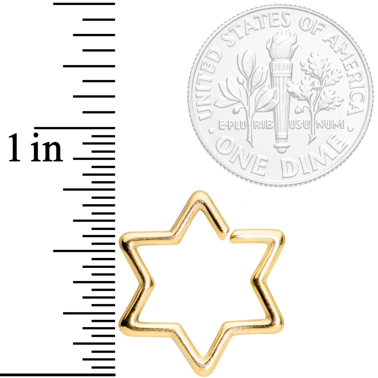 16G 5/16 Gold Tone Star of David Hexagram Closure Ring