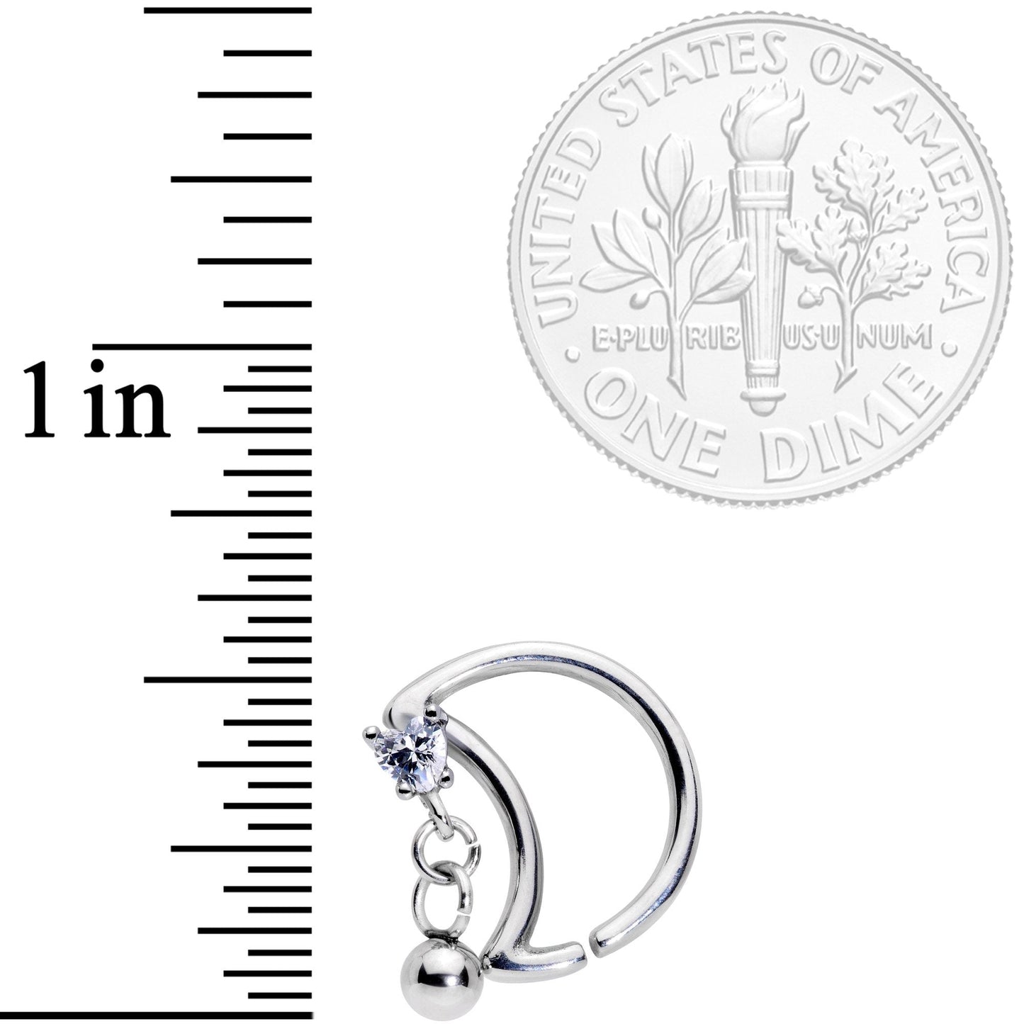 16G 3/8 Clear CZ Gem Crescent Moon Heart Dangle Closure Ring
