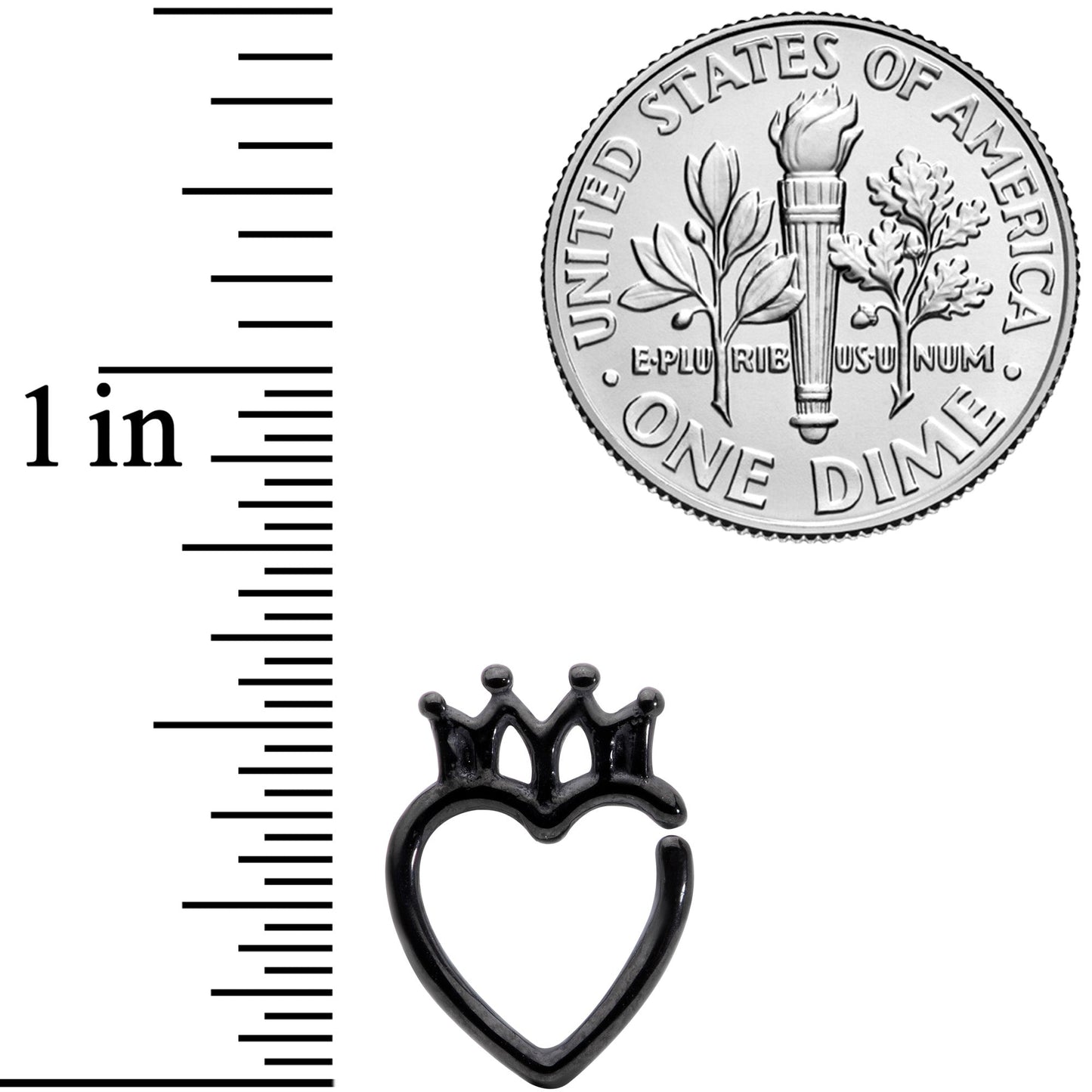 16G 5/16 Black Royal Crown Heart Right Ear Closure Ring