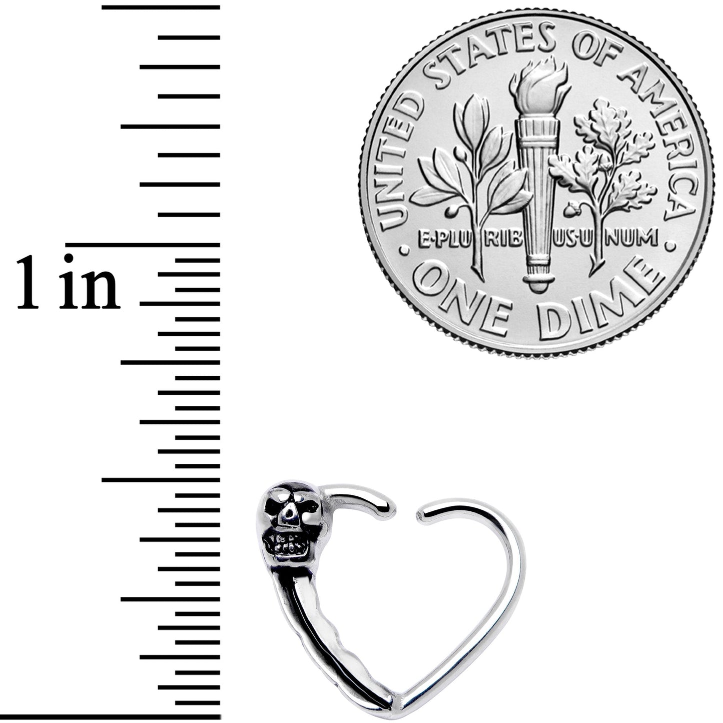 16G 3/8 Halloween Skull Valentine Heart Right Ear Closure Ring